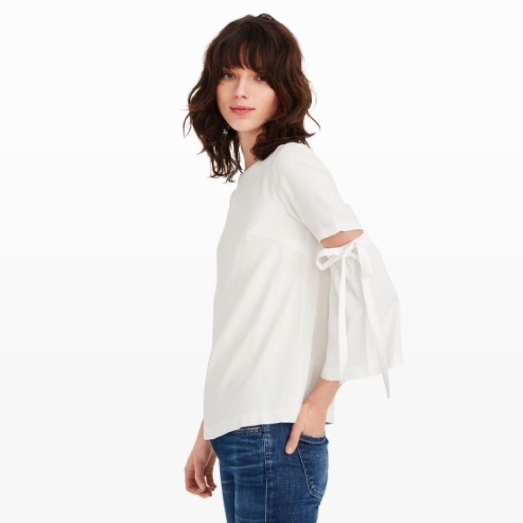 CLUB MONACO SANDRELLA LONG SLEEVE CUT OUT BOW TIE FLAIR ARM BLOUSE BLACK XS - Picture 3 of 8